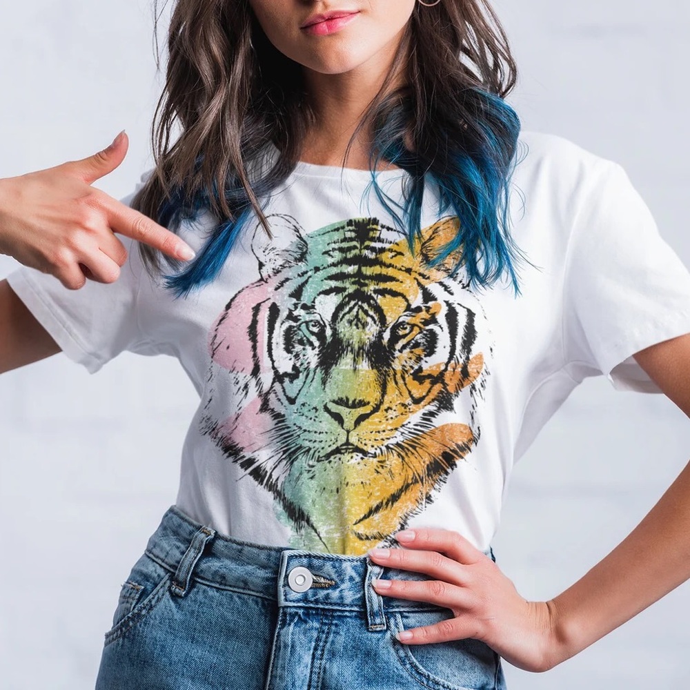 Handmade Retro Colorful Tiger Tee